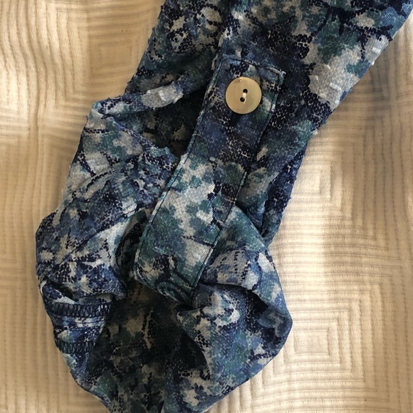 Ruby Rd Sheer Chiffon Button Up Top with Tab Sleeves - Picture 7 of 8